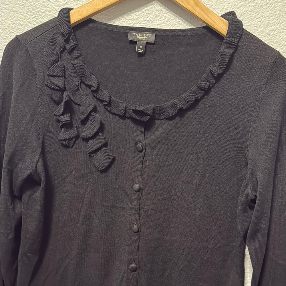 Talbots‎ Black Ruffle Trim Women's Cardigan